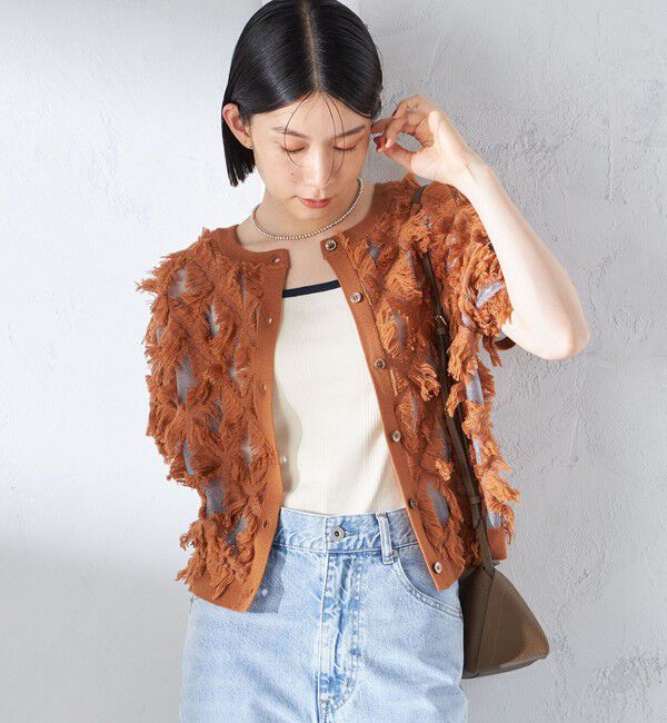 SHIPS for women「〈手洗い可能〉シアー フリンジ ジャカード プルオーバー」|ニット・セーター|