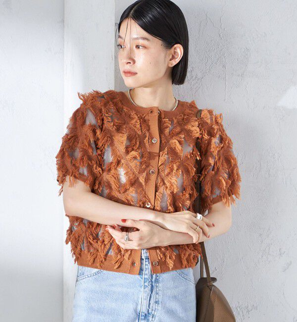 SHIPS for women「〈手洗い可能〉シアー フリンジ ジャカード プルオーバー」|ニット・セーター|