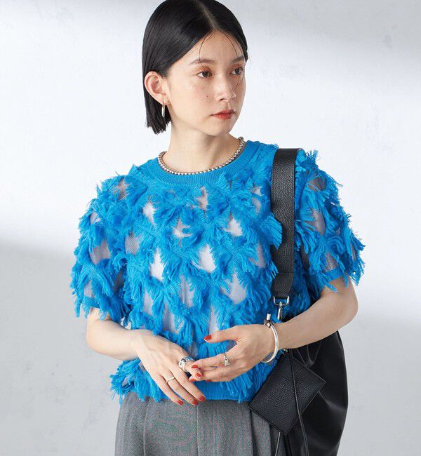 SHIPS for women「〈手洗い可能〉シアー フリンジ ジャカード プルオーバー」|ニット・セーター|