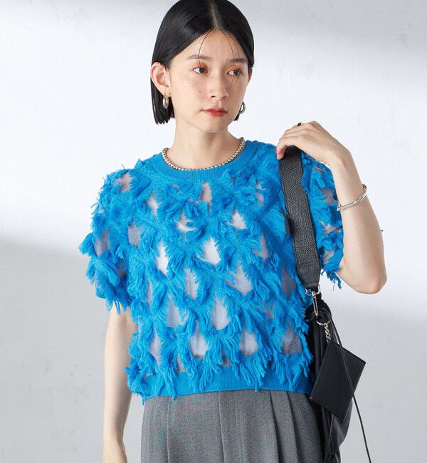 SHIPS for women「〈手洗い可能〉シアー フリンジ ジャカード プルオーバー」|ニット・セーター|