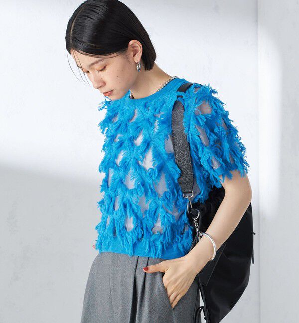 SHIPS for women「〈手洗い可能〉シアー フリンジ ジャカード プルオーバー」|ニット・セーター|