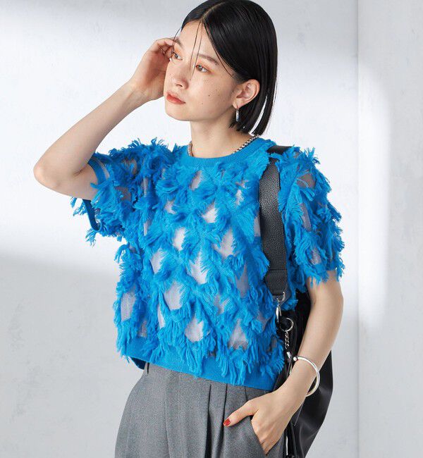 SHIPS for women「〈手洗い可能〉シアー フリンジ ジャカード プルオーバー」|ニット・セーター|