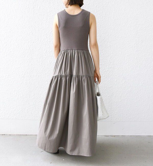 SHIPS for women「〈手洗い可能〉コットン リブ ノースリーブ &times; 布帛 スカート ワンピース」|ワンピース|