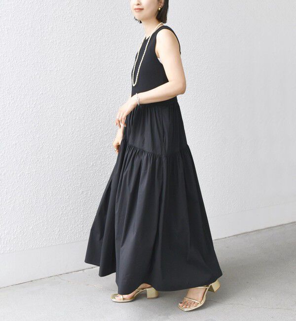 SHIPS for women「〈手洗い可能〉コットン リブ ノースリーブ &times; 布帛 スカート ワンピース」|ワンピース|