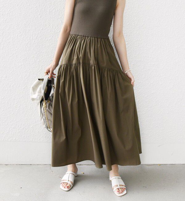 SHIPS for women「〈手洗い可能〉コットン リブ ノースリーブ &times; 布帛 スカート ワンピース」|ワンピース|