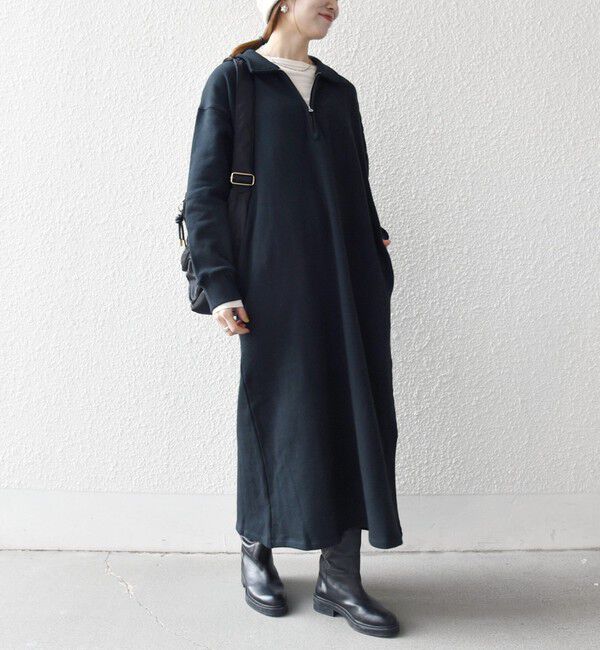 SHIPS any「SHIPS any:〈洗濯機可能〉USA コットン 裏起毛 ハーフジップ ワンピース」|ワンピース|