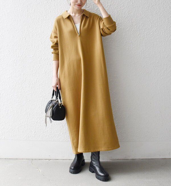 SHIPS any「SHIPS any:〈洗濯機可能〉USA コットン 裏起毛 ハーフジップ ワンピース」|ワンピース|