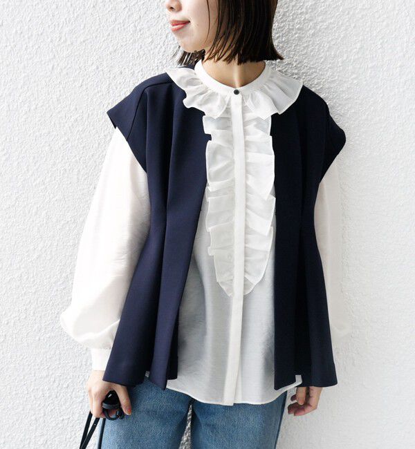 SHIPS for women「【WEB限定】〈手洗い可能〉ダンボール フロント タック ジレ」|ベスト・ジレ|