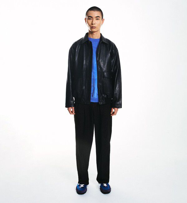 SHIPS「City Ambient Products: 合成皮革 ショート ジップ ブルゾン」|ブルゾン・スタジャン|