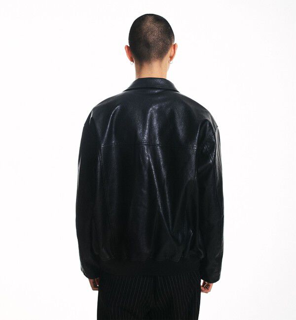 SHIPS「City Ambient Products: 合成皮革 ショート ジップ ブルゾン」|ブルゾン・スタジャン|