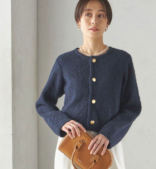 SHIPS for women「〈手洗い可能〉ミックス ツイード ショート ジャケット」|カーディガン|ネイビー