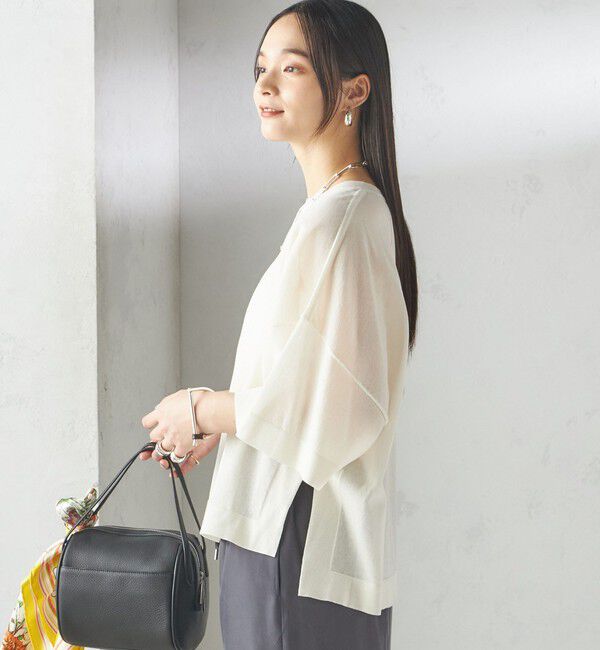 SHIPS for women「〈手洗い可能〉18G フィルミーコットン ワイド ショート スリーブ プルオーバー」|ニット・セーター|