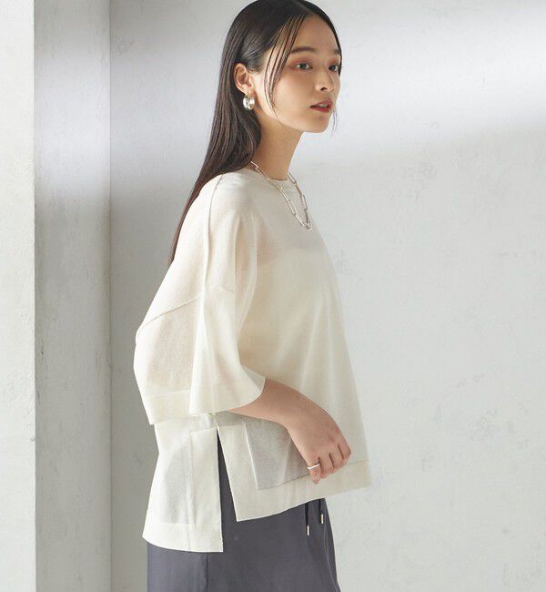 SHIPS for women「〈手洗い可能〉18G フィルミーコットン ワイド ショート スリーブ プルオーバー」|ニット・セーター|