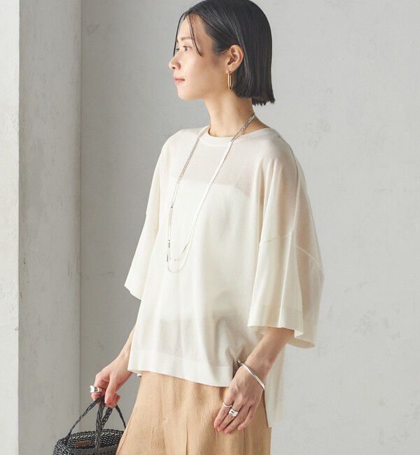 SHIPS for women「〈手洗い可能〉18G フィルミーコットン ワイド ショート スリーブ プルオーバー」|ニット・セーター|