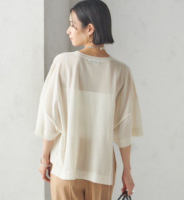 SHIPS for women「〈手洗い可能〉18G フィルミーコットン ワイド ショート スリーブ プルオーバー」|ニット・セーター|