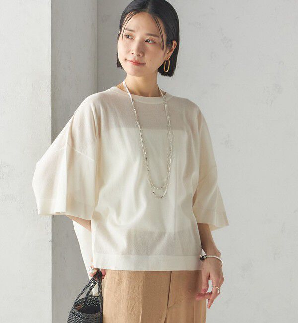 SHIPS for women「〈手洗い可能〉18G フィルミーコットン ワイド ショート スリーブ プルオーバー」|ニット・セーター|