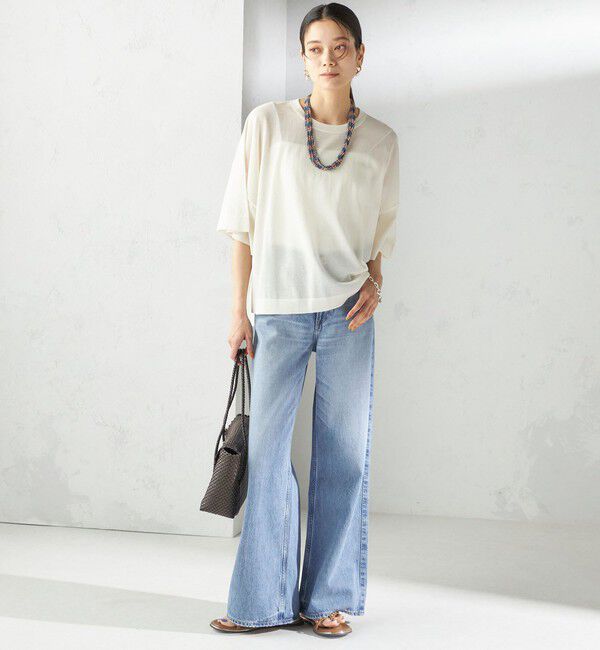 SHIPS for women「〈手洗い可能〉18G フィルミーコットン ワイド ショート スリーブ プルオーバー」|ニット・セーター|