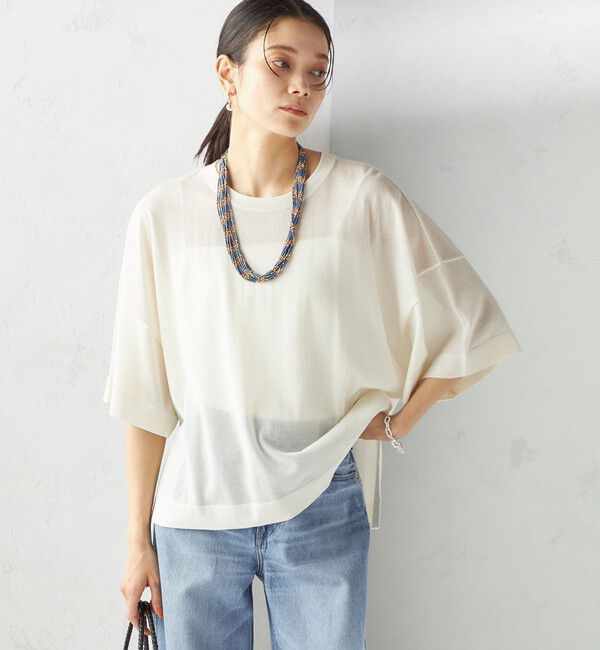 SHIPS for women「〈手洗い可能〉18G フィルミーコットン ワイド ショート スリーブ プルオーバー」|ニット・セーター|