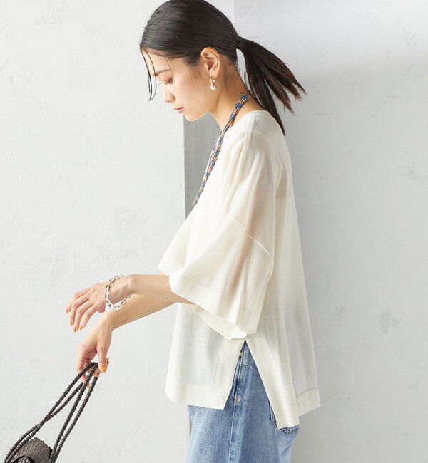 SHIPS for women「〈手洗い可能〉18G フィルミーコットン ワイド ショート スリーブ プルオーバー」|ニット・セーター|