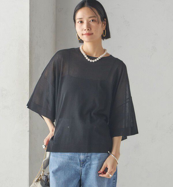 SHIPS for women「〈手洗い可能〉18G フィルミーコットン ワイド ショート スリーブ プルオーバー」|ニット・セーター|