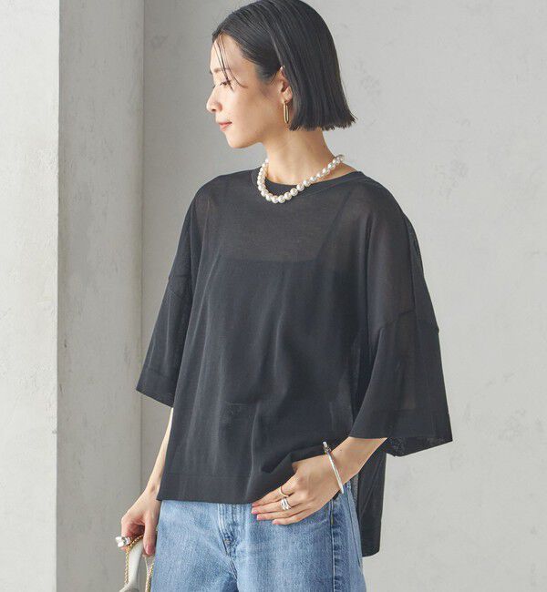 SHIPS for women「〈手洗い可能〉18G フィルミーコットン ワイド ショート スリーブ プルオーバー」|ニット・セーター|