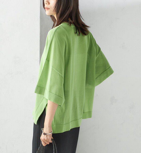 SHIPS for women「〈手洗い可能〉18G フィルミーコットン ワイド ショート スリーブ プルオーバー」|ニット・セーター|グリーン