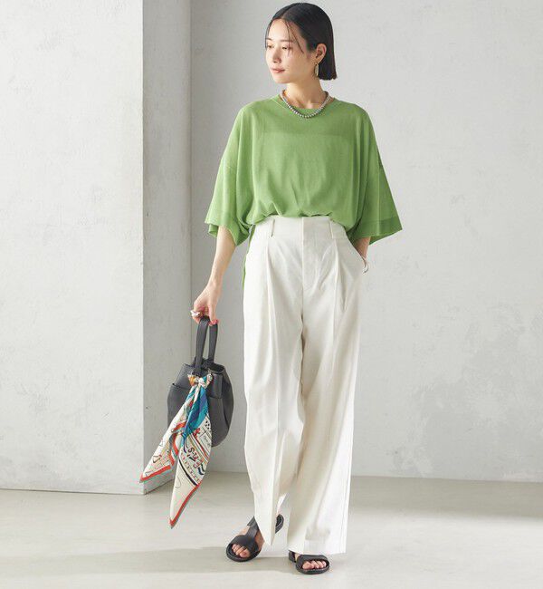 SHIPS for women「〈手洗い可能〉18G フィルミーコットン ワイド ショート スリーブ プルオーバー」|ニット・セーター|