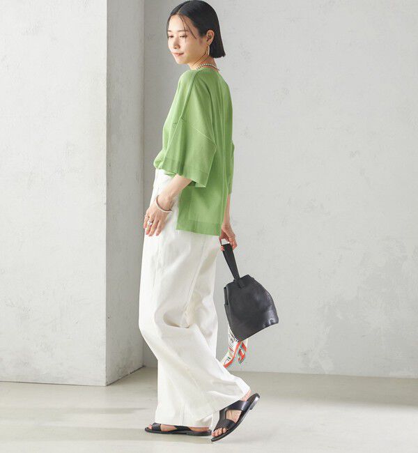 SHIPS for women「〈手洗い可能〉18G フィルミーコットン ワイド ショート スリーブ プルオーバー」|ニット・セーター|