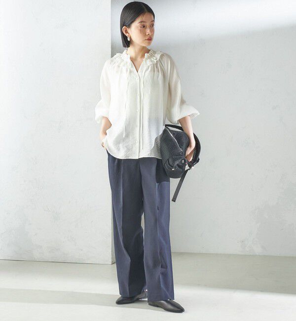 SHIPS for women「〈手洗い可能〉シルク混 シアー フリル ネック ギャザー ブラウス」|シャツ・ブラウス|