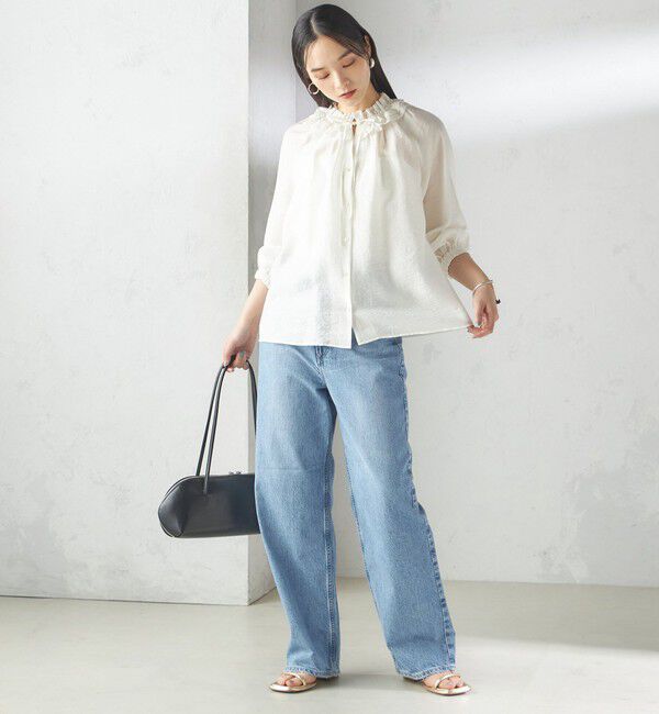 SHIPS for women「〈手洗い可能〉シルク混 シアー フリル ネック ギャザー ブラウス」|シャツ・ブラウス|