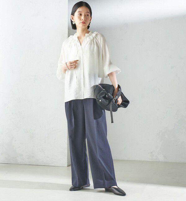 SHIPS for women「〈手洗い可能〉シルク混 シアー フリル ネック ギャザー ブラウス」|シャツ・ブラウス|