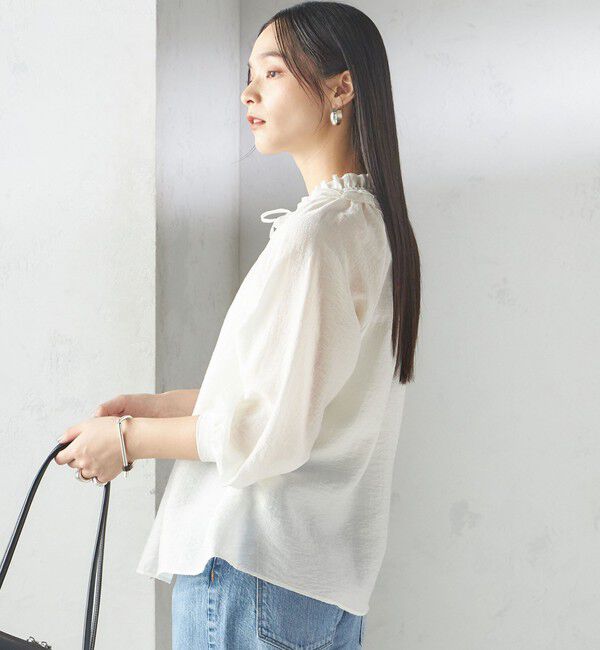 SHIPS for women「〈手洗い可能〉シルク混 シアー フリル ネック ギャザー ブラウス」|シャツ・ブラウス|