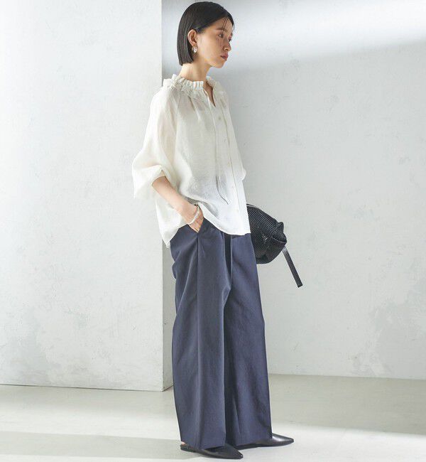 SHIPS for women「〈手洗い可能〉シルク混 シアー フリル ネック ギャザー ブラウス」|シャツ・ブラウス|