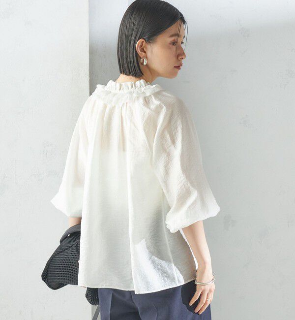 SHIPS for women「〈手洗い可能〉シルク混 シアー フリル ネック ギャザー ブラウス」|シャツ・ブラウス|