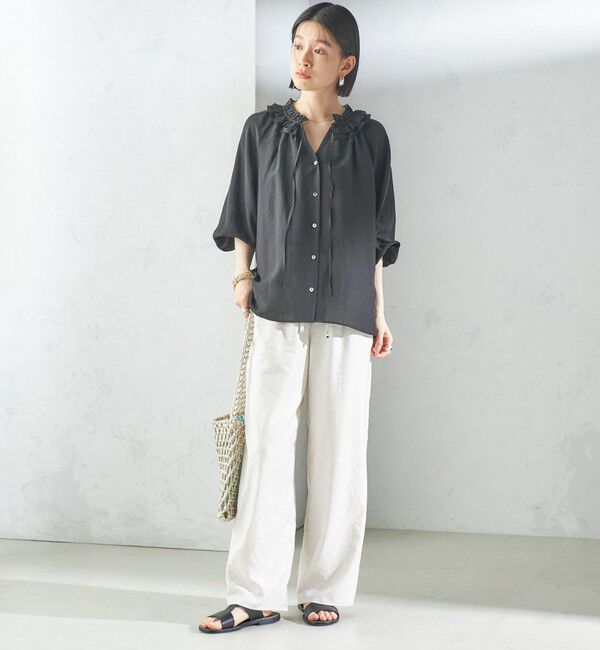 SHIPS for women「〈手洗い可能〉シルク混 シアー フリル ネック ギャザー ブラウス」|シャツ・ブラウス|