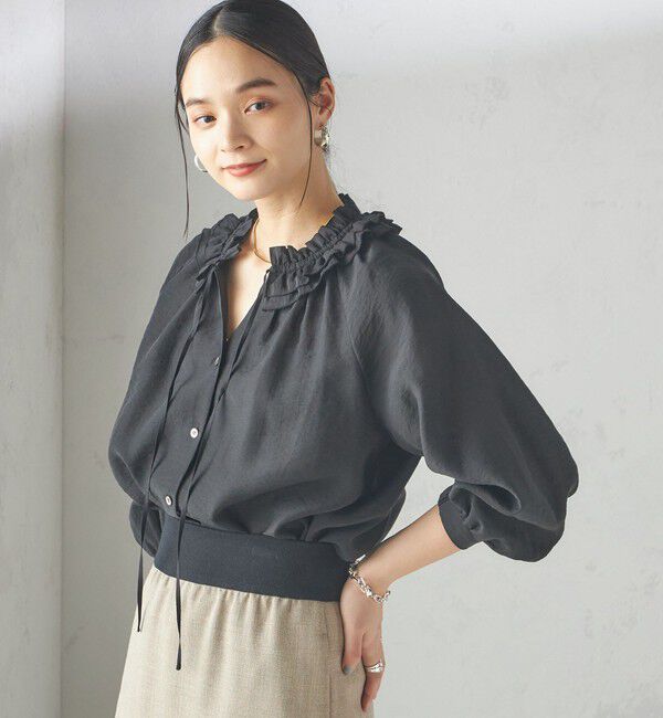 SHIPS for women「〈手洗い可能〉シルク混 シアー フリル ネック ギャザー ブラウス」|シャツ・ブラウス|