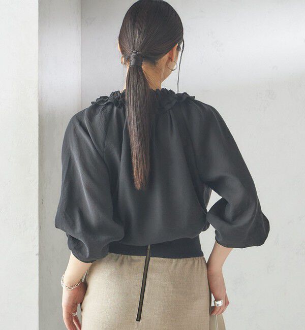 SHIPS for women「〈手洗い可能〉シルク混 シアー フリル ネック ギャザー ブラウス」|シャツ・ブラウス|