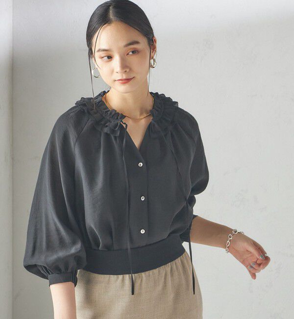 SHIPS for women「〈手洗い可能〉シルク混 シアー フリル ネック ギャザー ブラウス」|シャツ・ブラウス|