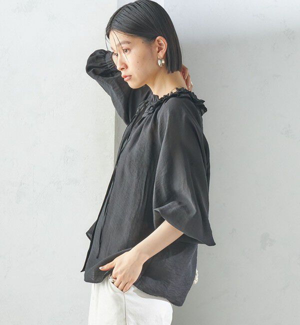 SHIPS for women「〈手洗い可能〉シルク混 シアー フリル ネック ギャザー ブラウス」|シャツ・ブラウス|