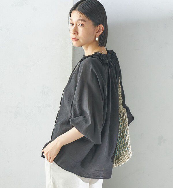 SHIPS for women「〈手洗い可能〉シルク混 シアー フリル ネック ギャザー ブラウス」|シャツ・ブラウス|