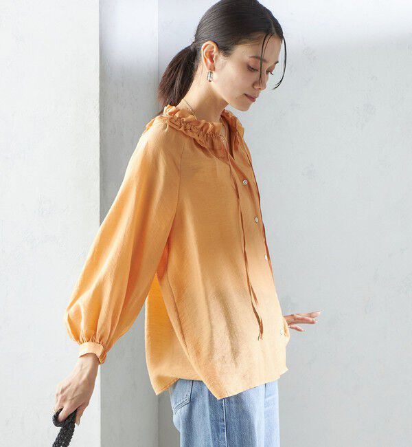 SHIPS for women「〈手洗い可能〉シルク混 シアー フリル ネック ギャザー ブラウス」|シャツ・ブラウス|