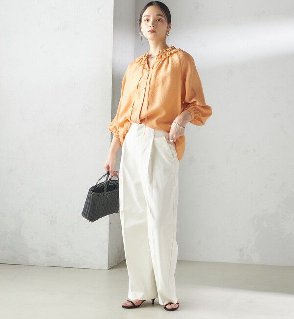 SHIPS for women「〈手洗い可能〉シルク混 シアー フリル ネック ギャザー ブラウス」|シャツ・ブラウス|