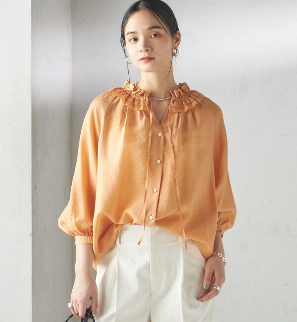 SHIPS for women「〈手洗い可能〉シルク混 シアー フリル ネック ギャザー ブラウス」|シャツ・ブラウス|