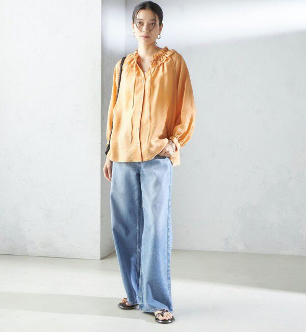 SHIPS for women「〈手洗い可能〉シルク混 シアー フリル ネック ギャザー ブラウス」|シャツ・ブラウス|