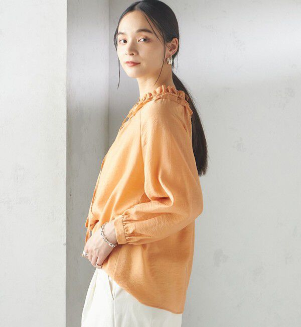 SHIPS for women「〈手洗い可能〉シルク混 シアー フリル ネック ギャザー ブラウス」|シャツ・ブラウス|