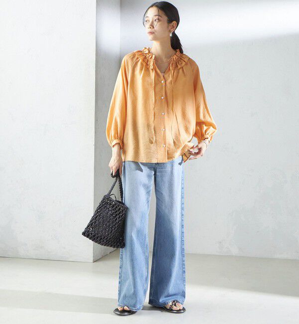 SHIPS for women「〈手洗い可能〉シルク混 シアー フリル ネック ギャザー ブラウス」|シャツ・ブラウス|