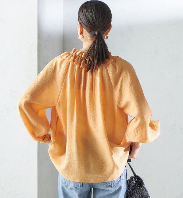 SHIPS for women「〈手洗い可能〉シルク混 シアー フリル ネック ギャザー ブラウス」|シャツ・ブラウス|