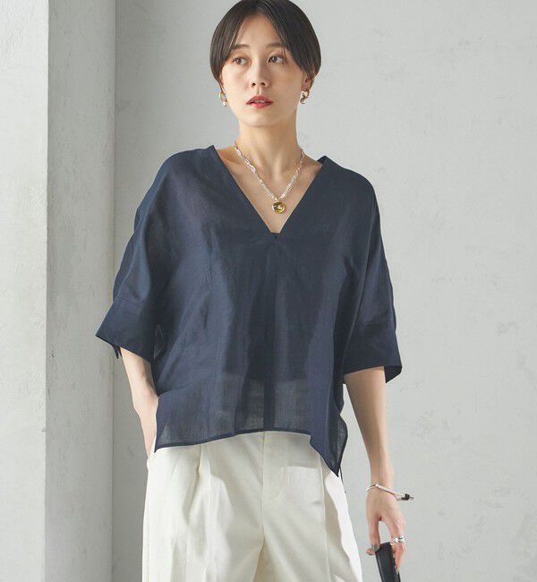 SHIPS for women「【一部WEB限定】〈手洗い可能〉IMPERIAL LINEN スキッパー ブラウス」|シャツ・ブラウス|