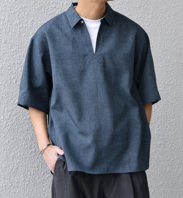 SHIPS any「SHIPS any:〈洗濯機可能〉リネンライク スキッパー プルオーバーシャツ(セットアップ対応)◇」|シャツ・ブラウス|