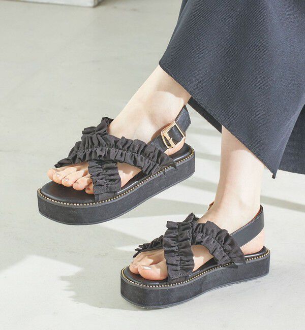 SHIPS for women「【WEB限定】クロス フリル プラット フォーム サンダル」|サンダル|